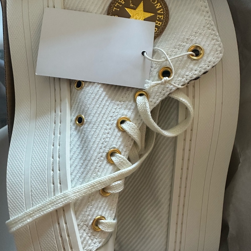 Converse White Sneakers with Gold Eyelets